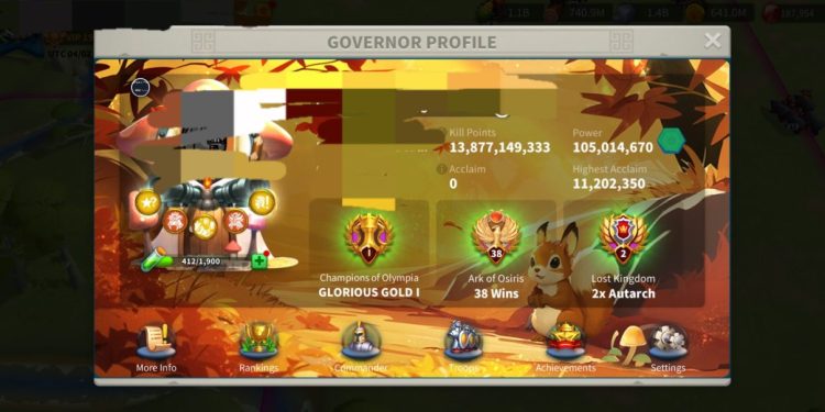 105 Million power. 13 Billion kills. VIP 19. 1300 USD + our Fee