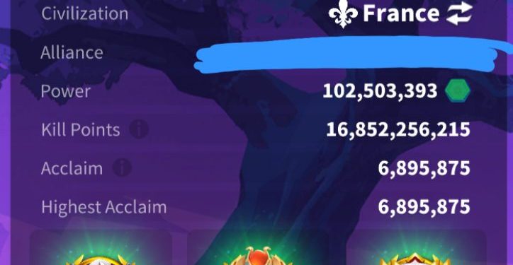 102 Million power. 16.8 Billion kills. SVIP. 2800 USS + our Fee