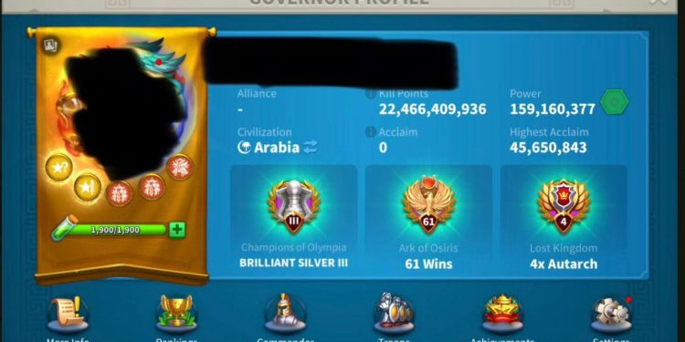 Rise of Kingdoms. 160 Million power. SVIP. 22.4 Billion Kills and 51 Million dead troops. 3500 + our Fee