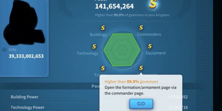 Rise of Kingdoms. 141 Million power. SVIP. 39 Billion kills and 55 million dead troops. 3800 usd + fee