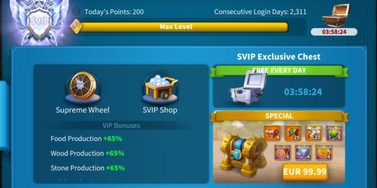 102 Million power. 16.8 Billion kills. SVIP. 2800 USS + our Fee