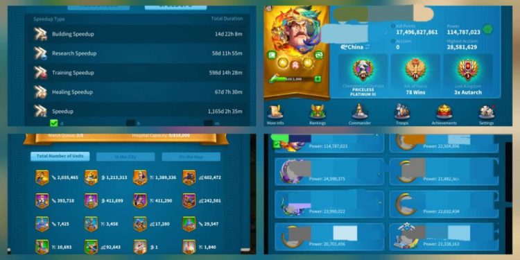Rise of Kingdoms. 43 legendary comanders Expertised, 433 gold heads. 800 usd + fee