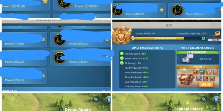 Rise of Kingdoms. Power : 115.6 mil. 650 usd + fee