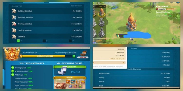 Rise of Kingdoms. 115 Million power. VIP 17. 7 Billion kills. 500 USD + our Fee