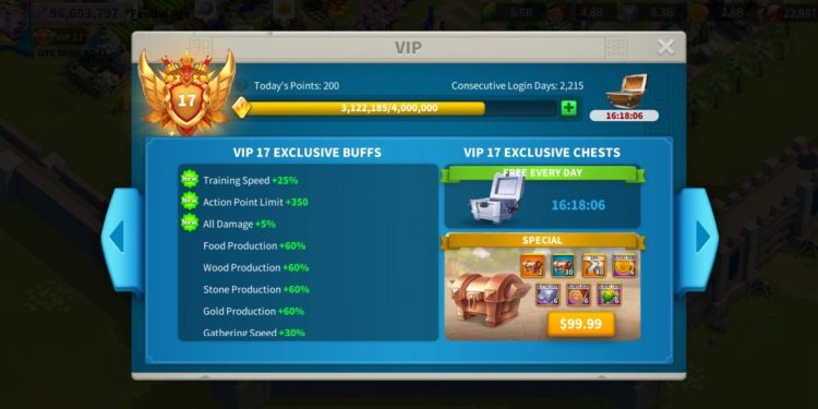 Rise of Kingdoms. 97 Million power, VIP 17. 11 Billion kills. 700 usd + fee