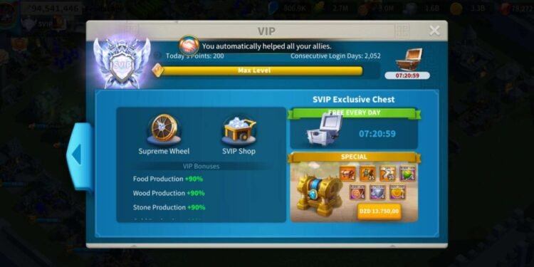Rise of Kingdoms. SVIP – 110M power (in kvk, 250k deads so far). 1900 usd + fee