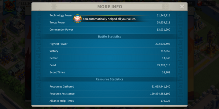Rise of Kingdoms. Power: 122m , Kill: 43B. 10000 usd +fee