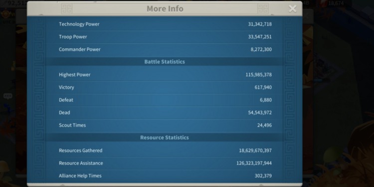 Rise of Kingdoms. 92 Million power, 21 billion kills. VIP 18. Close to 19. 800 usd + fee