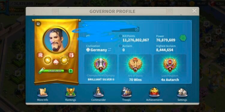 Rise of Kingdoms. 76 Million power, 11 Billion kills. VIP 17. 700 USD + our Fee