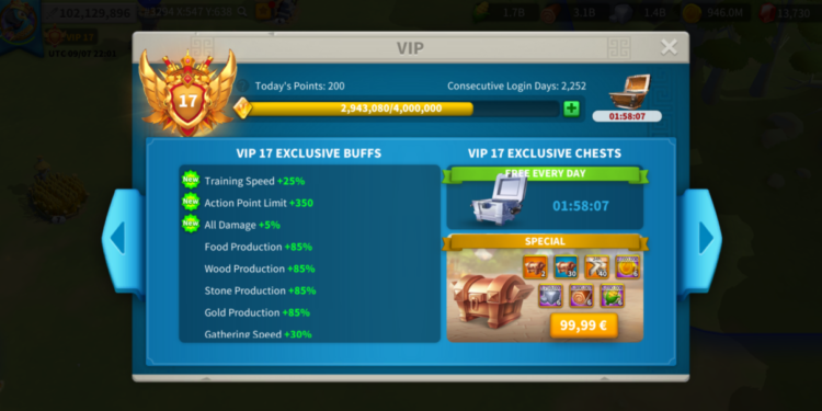 Rise of Kingdoms. 102 Million power, 10.9 Billion kills VIP 17( 1m from 18). 500 usd + fee