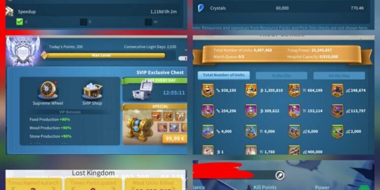 Rise of Kingdoms. 94 Million power, 16 Billion kills, SVIP. 1800 USD + our Fee